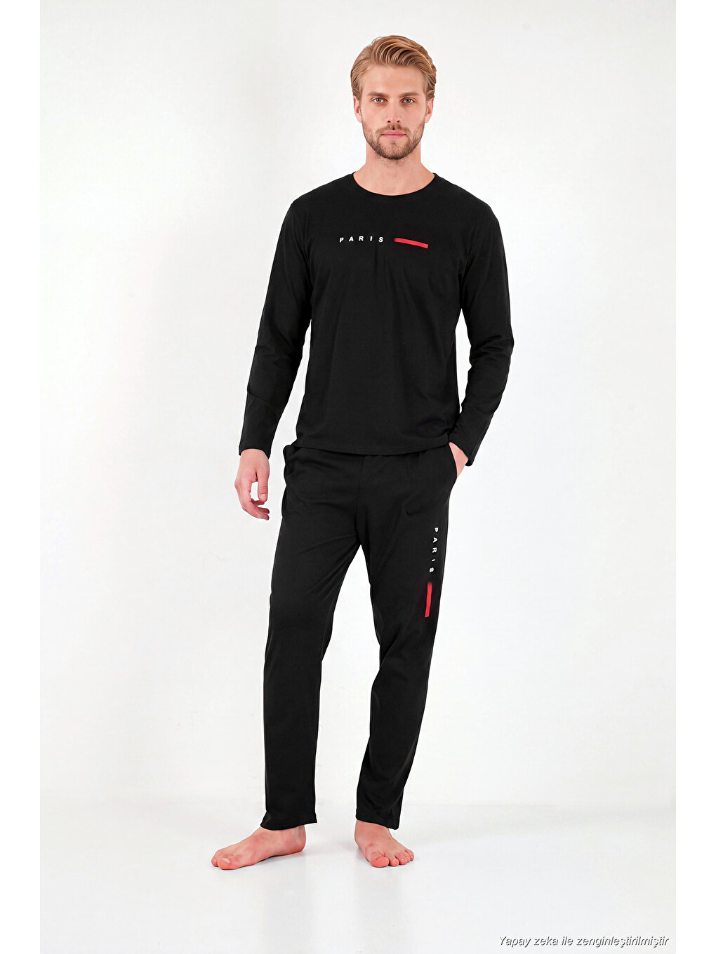 Siyah Baskılı Pamuklu Uzun Kollu Pijama Takımı 6575006-1
