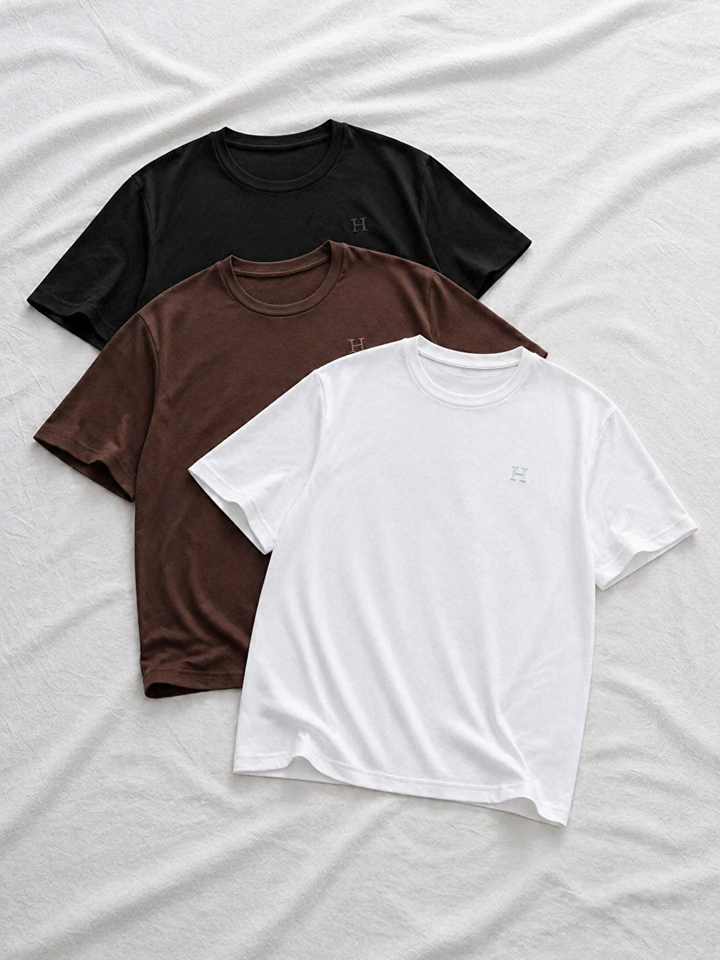 Kahverengi 3 Adet Erkek Yazlık Baskılı Slim Fit Kısa Kollu Tişört