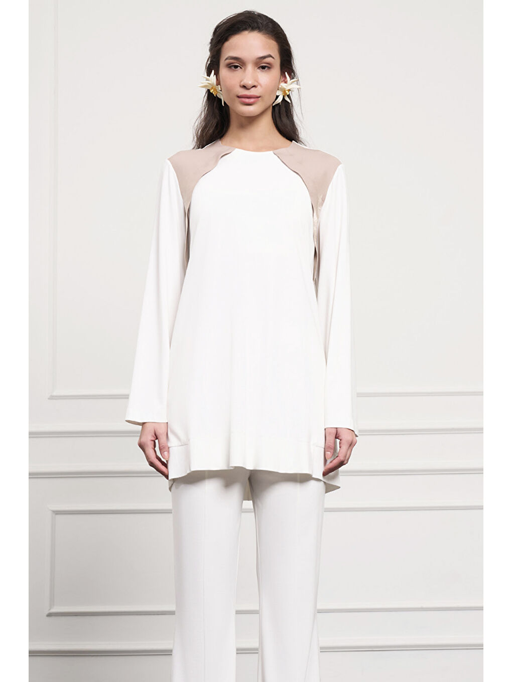 Modal Penye Pantolonlu Takım 1038 Ekru-2