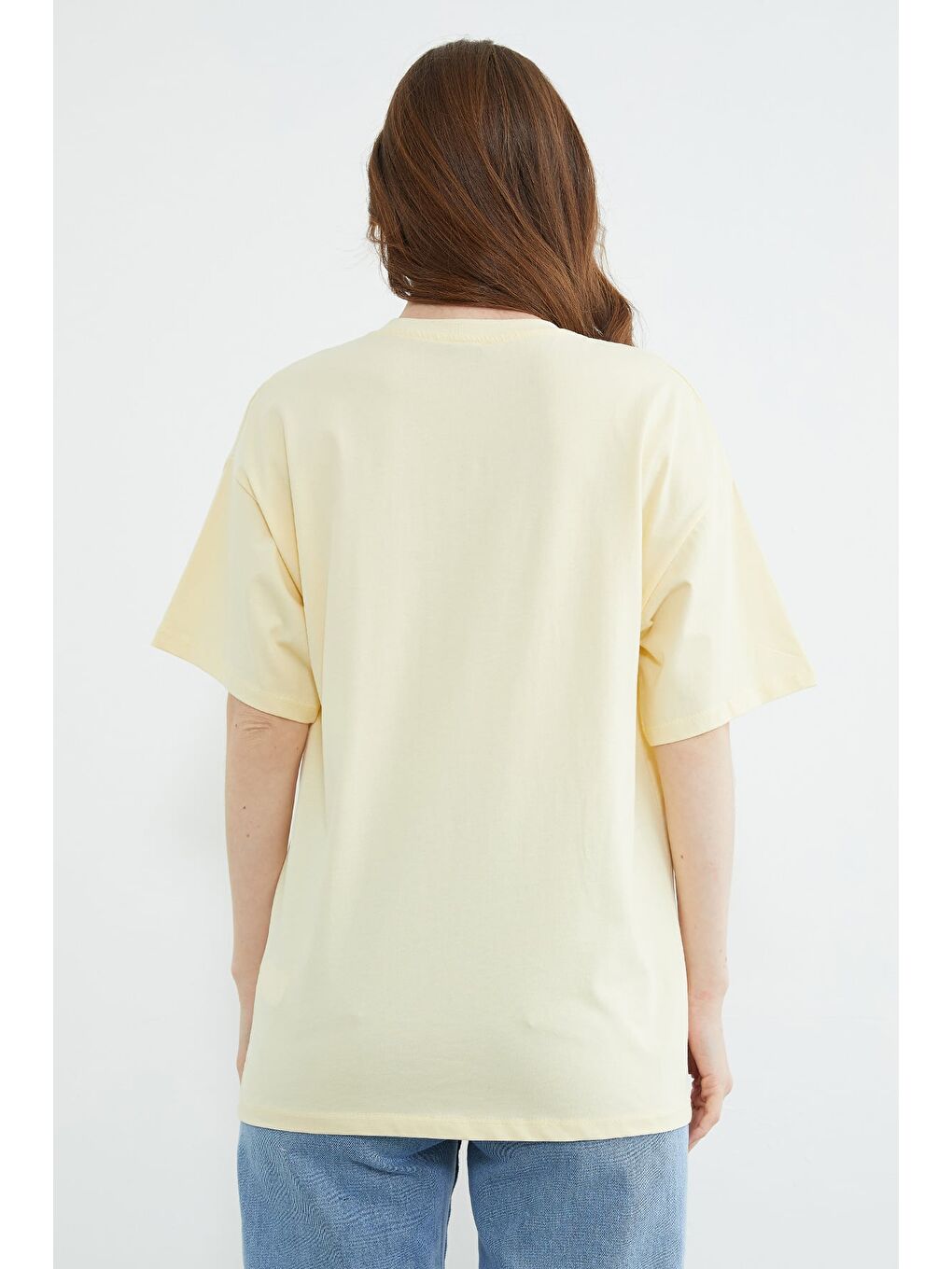 Sarı Hibiscus Çiçeği Baskılı Oversize Tişört-4