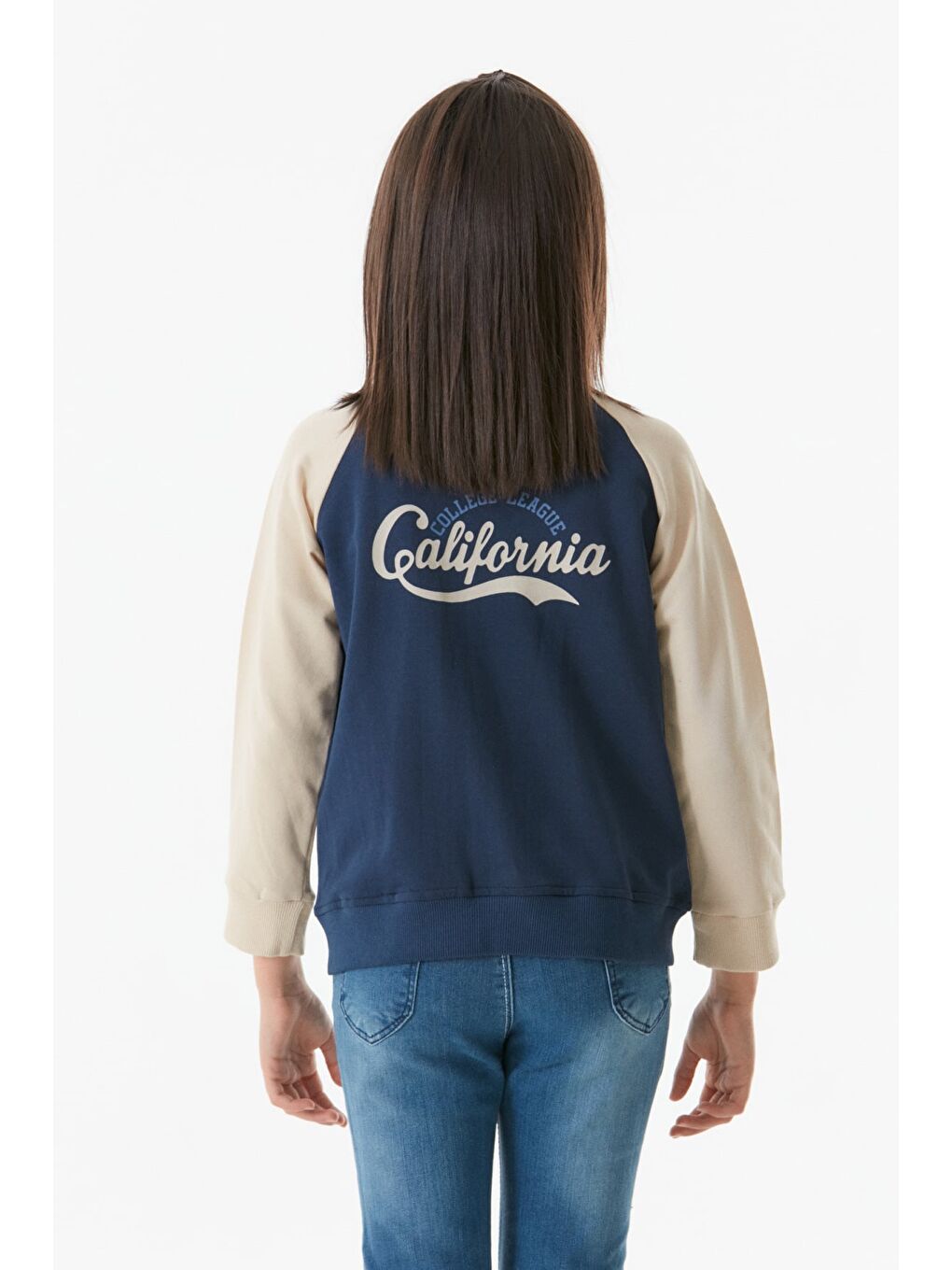 Lacivert Baskılı Dik Yaka Kız Çocuk Kolej Ceket-4