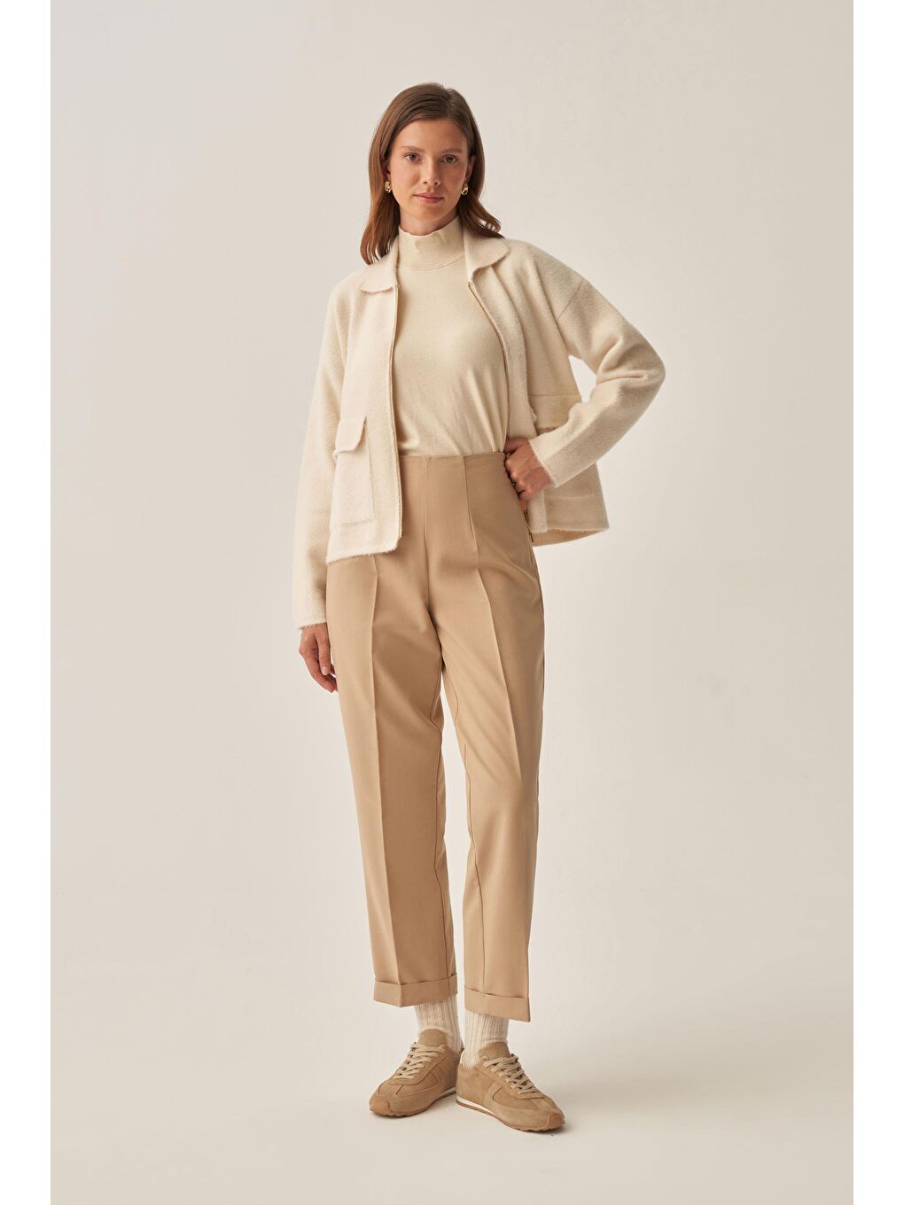 Bej-Bilek Boy Double Paça İnterlok Pantolon