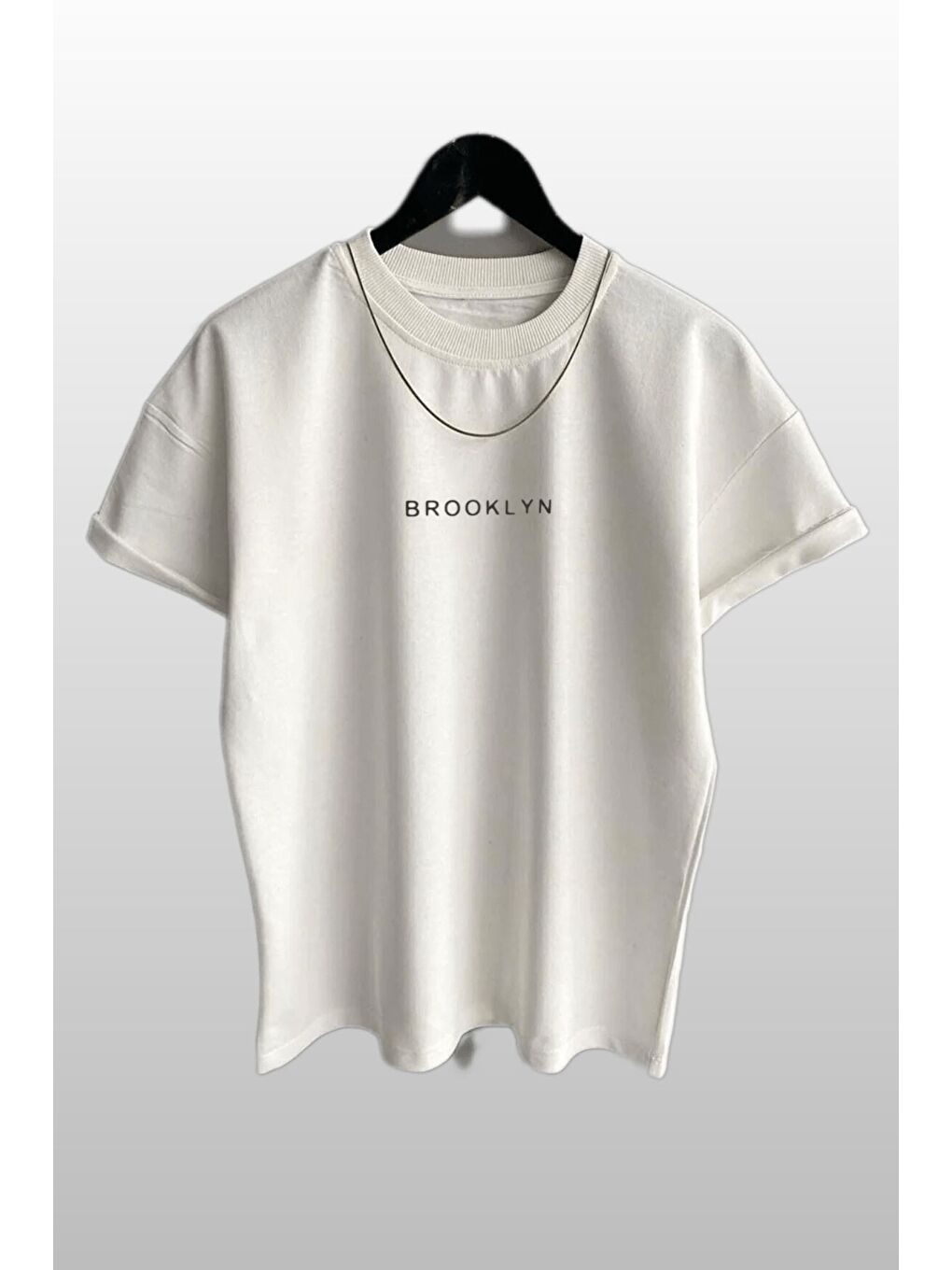 Kadın Brooklyn Baskılı 3lü Paket Siyah Beyaz Gri T Shirt-1