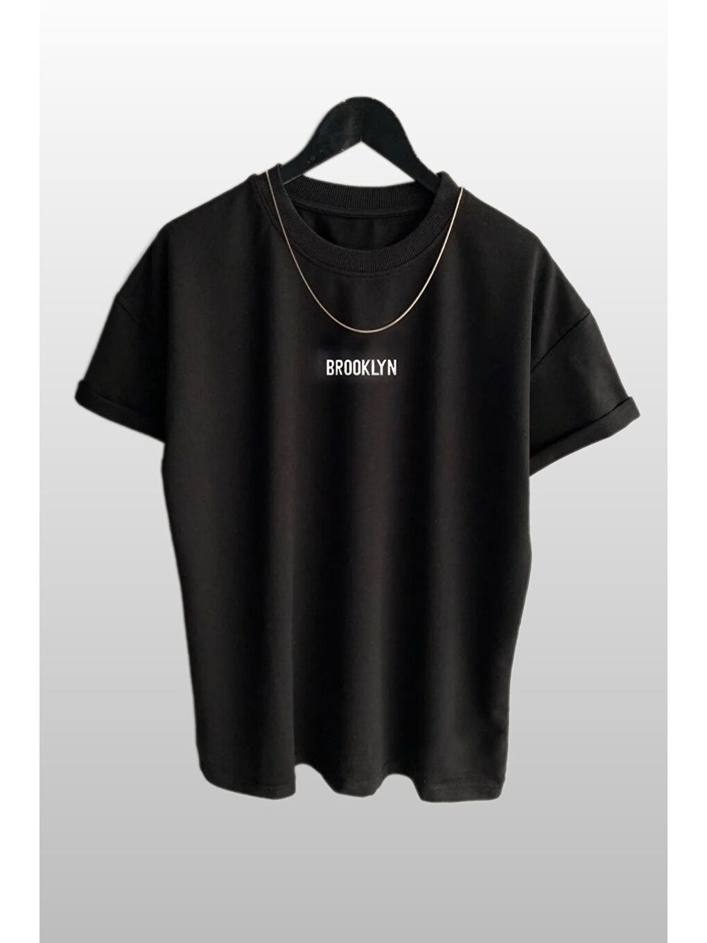 Kadın Brooklyn Baskılı 3lü Paket Siyah Beyaz Gri T Shirt-3