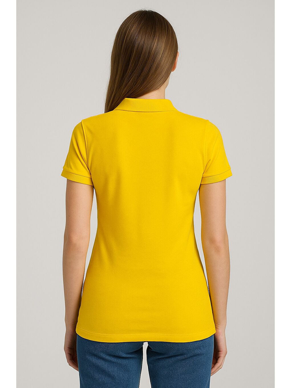 Sarı Kadın Kısa Kollu Slim Fit Basic Polo Yaka Tişört-1