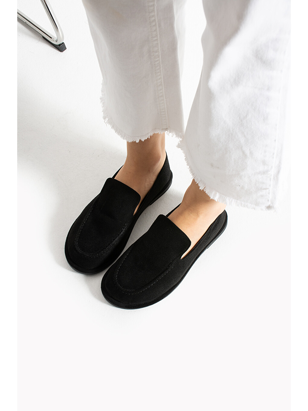 Siyah Konforlu Kadın Süet Mokasen Ayakkabı Loafer-2