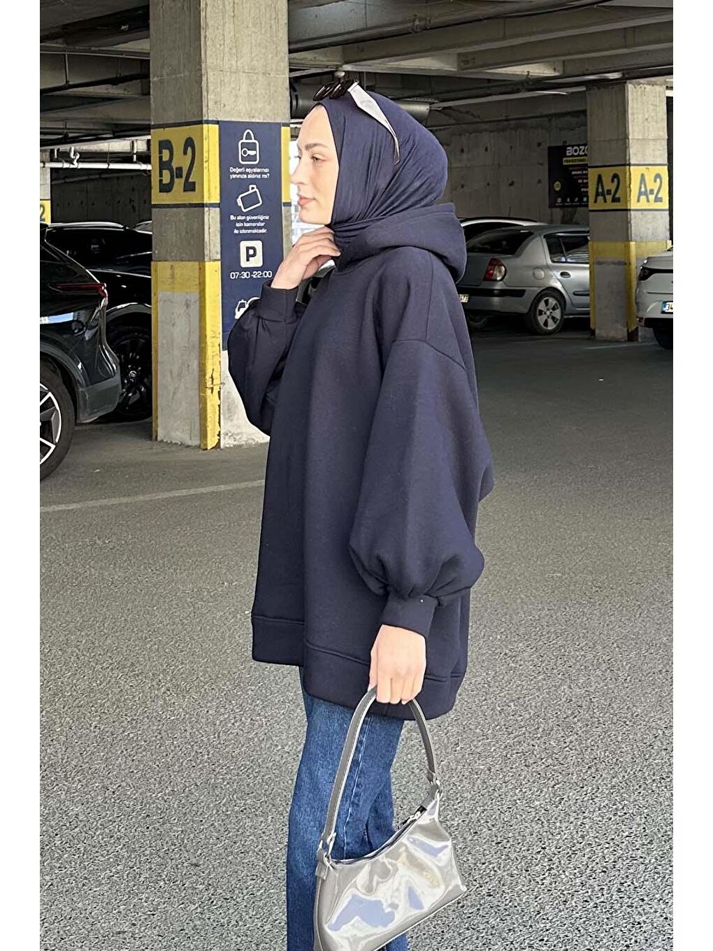 Üç İplik Balon Kol Sweatshirt Lacivert-1