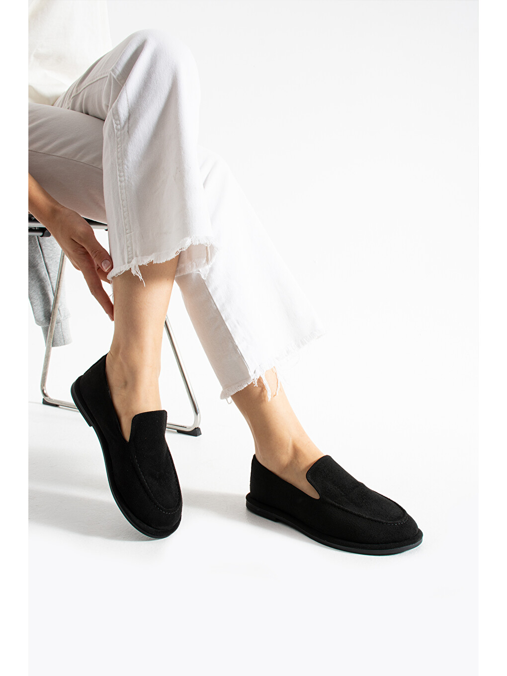 Siyah Konforlu Kadın Süet Mokasen Ayakkabı Loafer-4