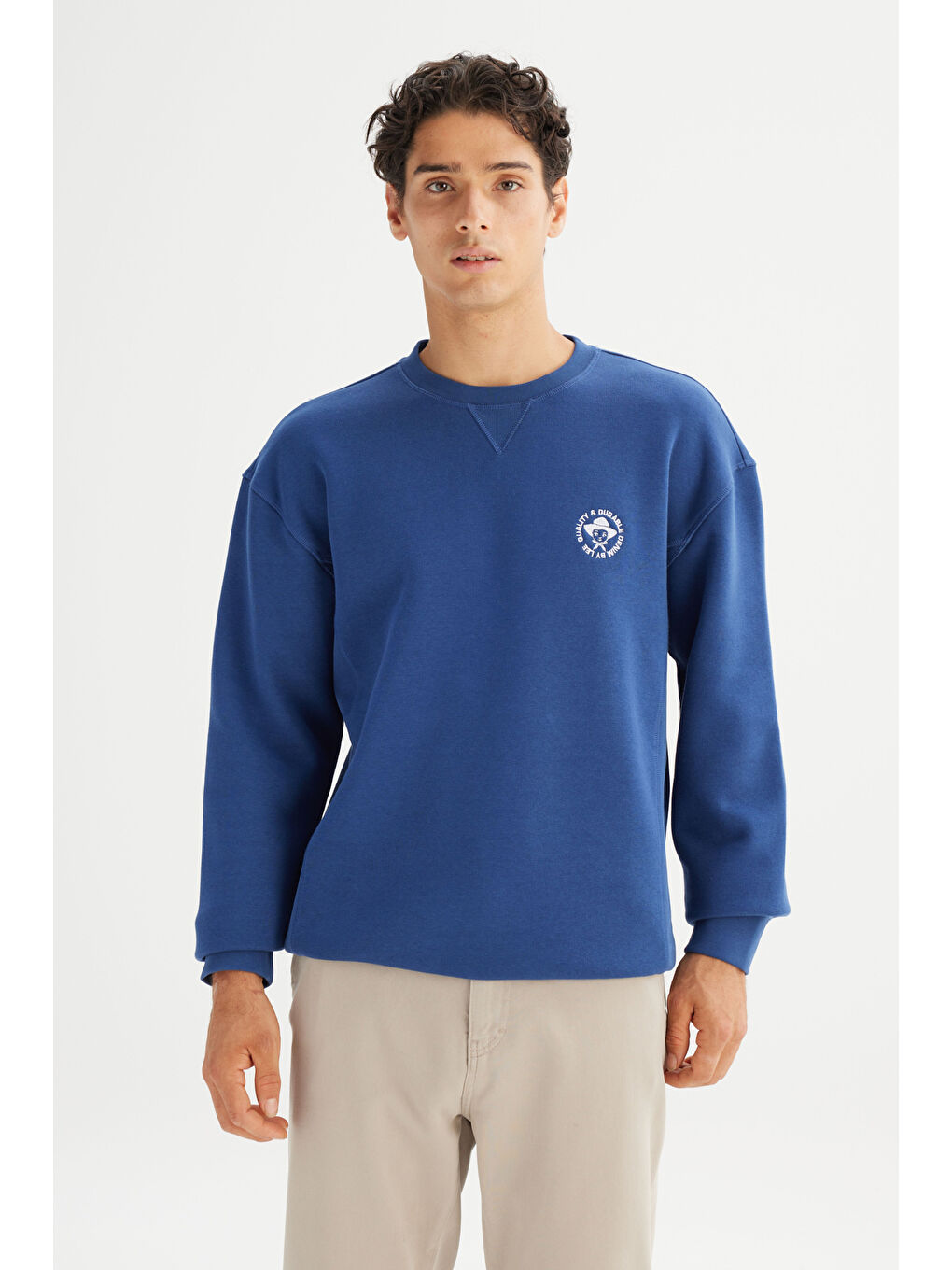 Lacivert Pamuklu İçi Polarlı Regular Fit Kapüşonlu Logo Detaylı Sweatshirt