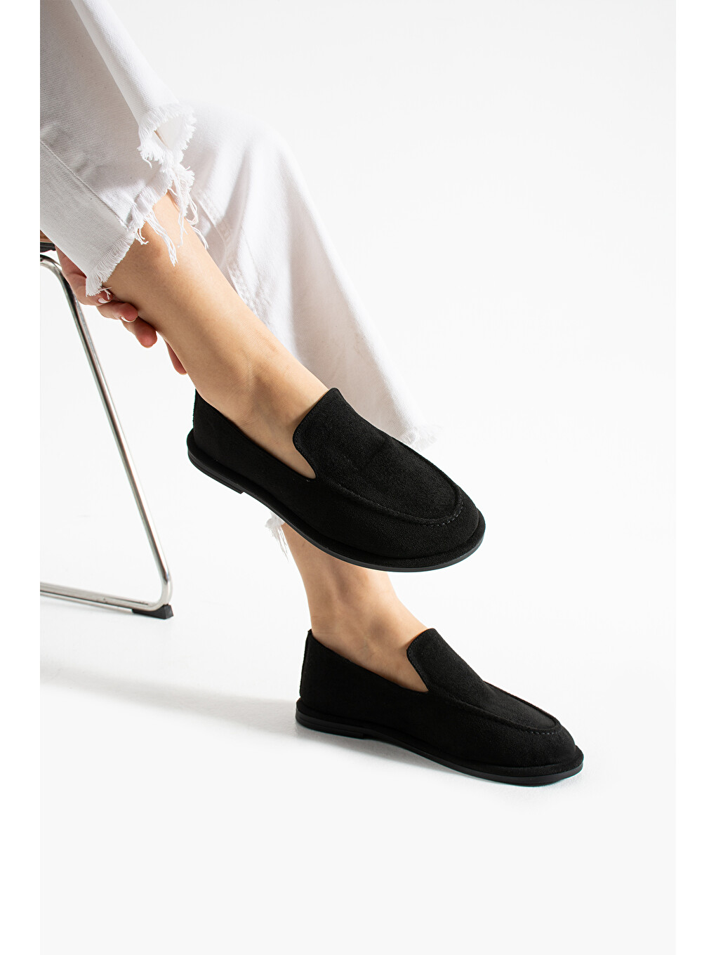 Siyah Konforlu Kadın Süet Mokasen Ayakkabı Loafer-5
