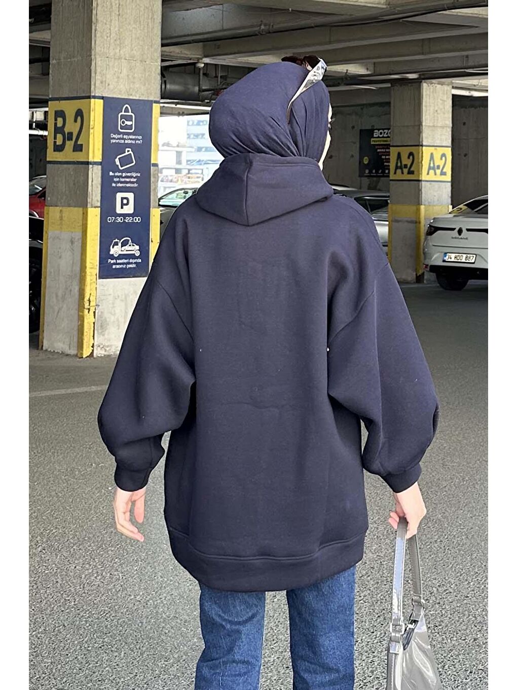 Üç İplik Balon Kol Sweatshirt Lacivert-3