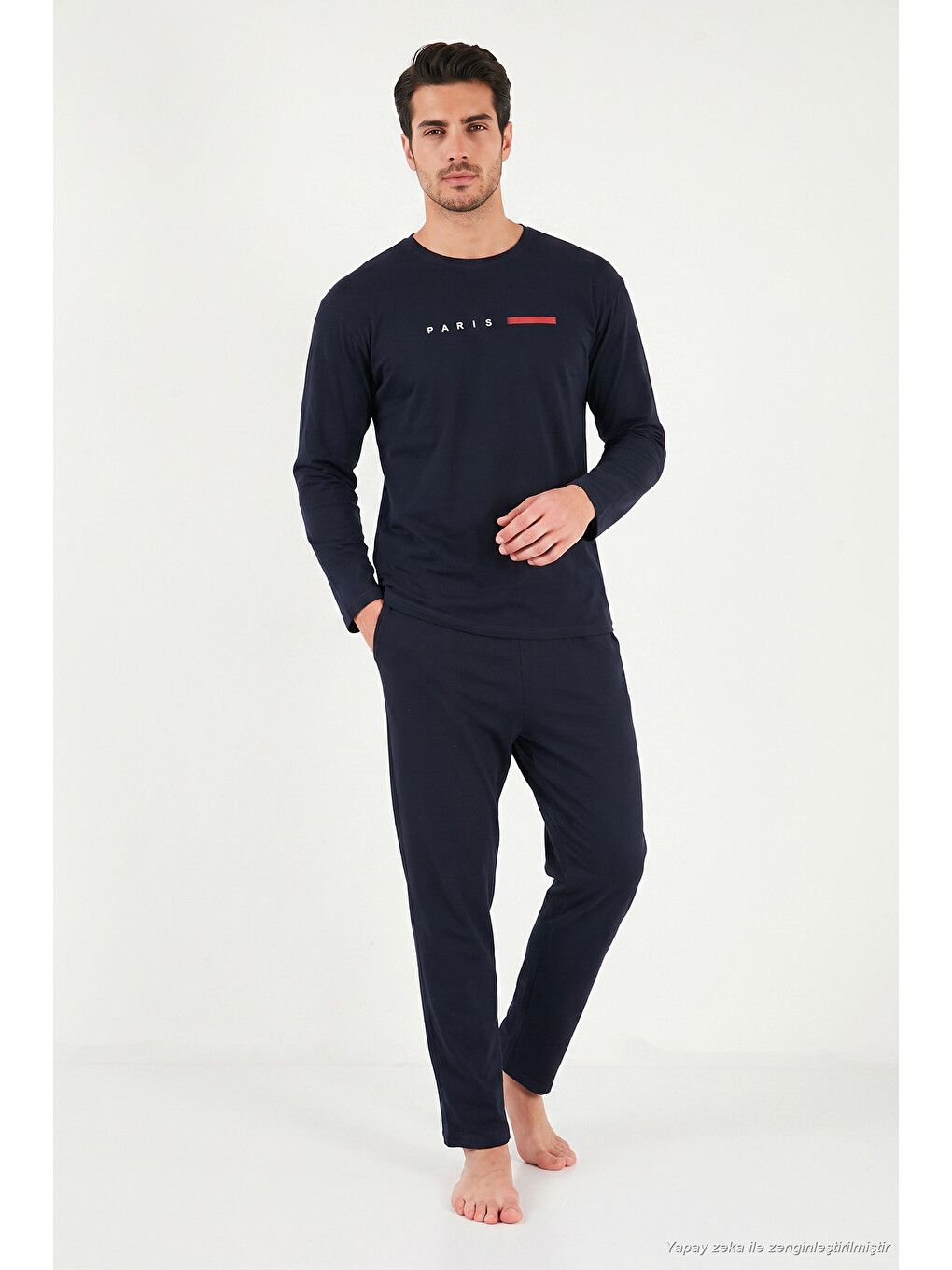 Lacivert Baskılı Pamuklu Uzun Kollu Pijama Takımı 6575006-1