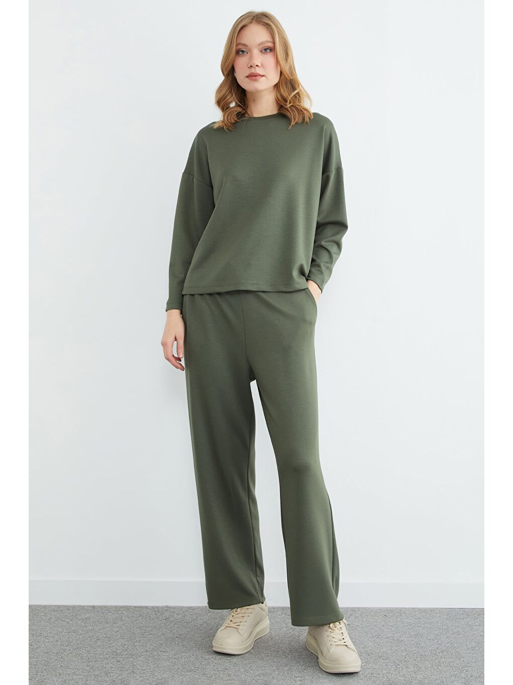 Haki Basic Uzun Kollu Modal 2 Li Takım