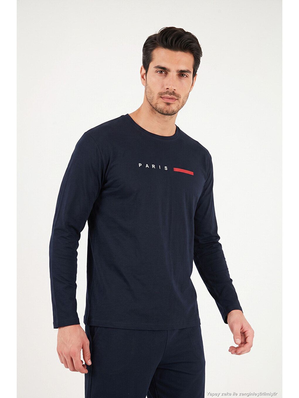 Lacivert Baskılı Pamuklu Uzun Kollu Pijama Takımı 6575006-2