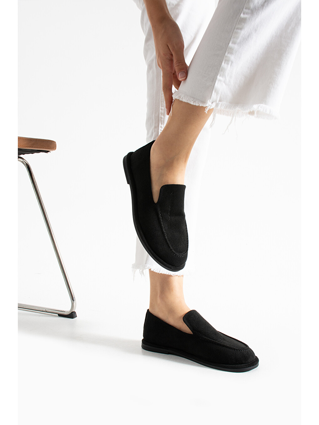 Siyah Konforlu Kadın Süet Mokasen Ayakkabı Loafer-6