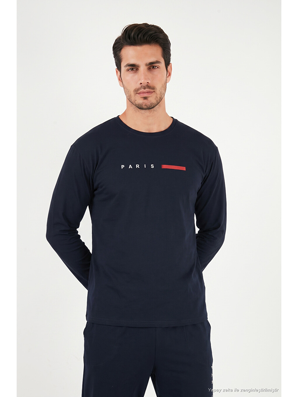 Lacivert Baskılı Pamuklu Uzun Kollu Pijama Takımı 6575006-3