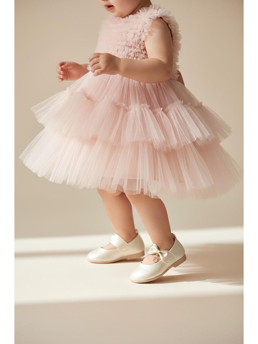 Beyaz Kız Çocuk Ekru Taşlı Babet