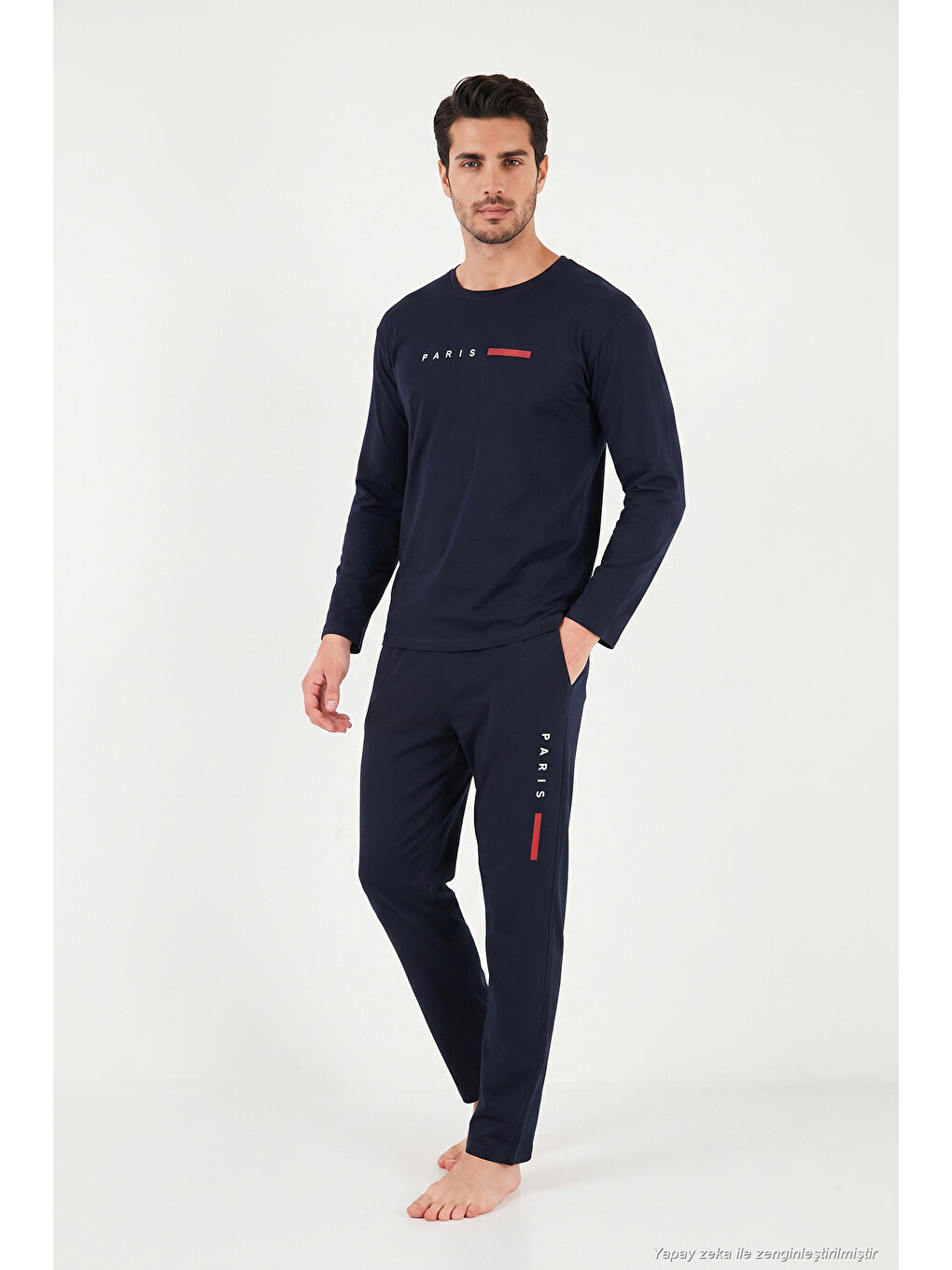 Lacivert Baskılı Pamuklu Uzun Kollu Pijama Takımı 6575006-4