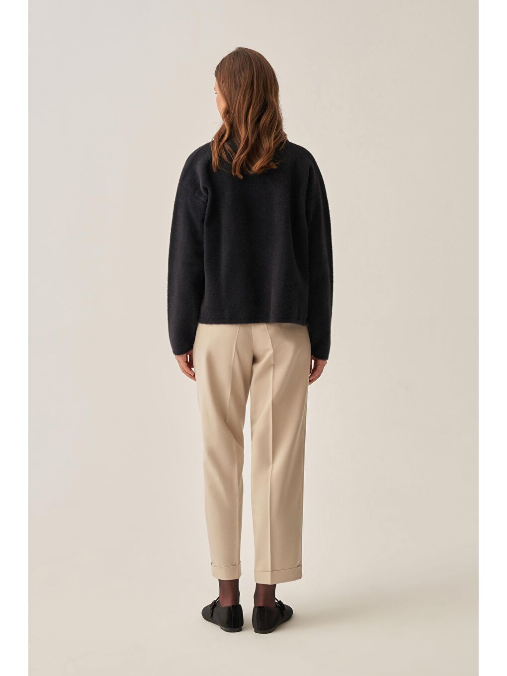 Bej Taş-Bilek Boy Double Paça İnterlok Pantolon-3