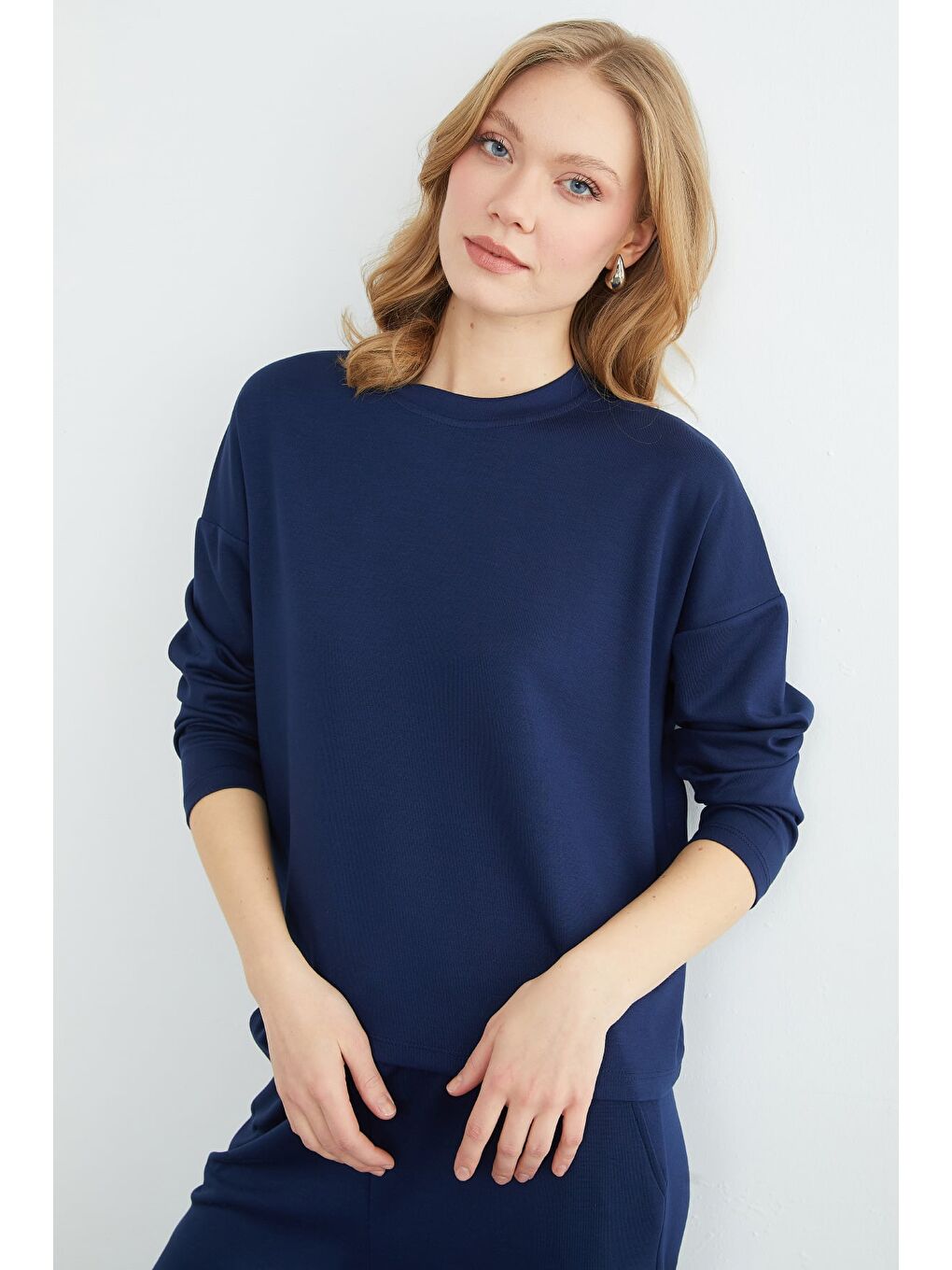 Lacivert Basic Uzun Kollu Modal 2 Li Takım-1