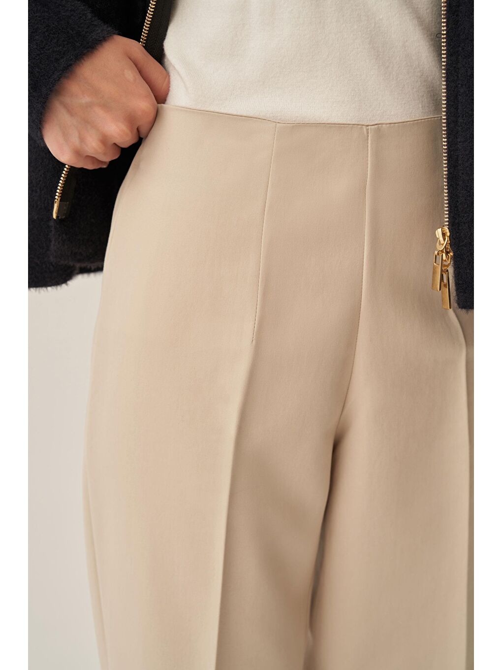 Bej Taş-Bilek Boy Double Paça İnterlok Pantolon-4