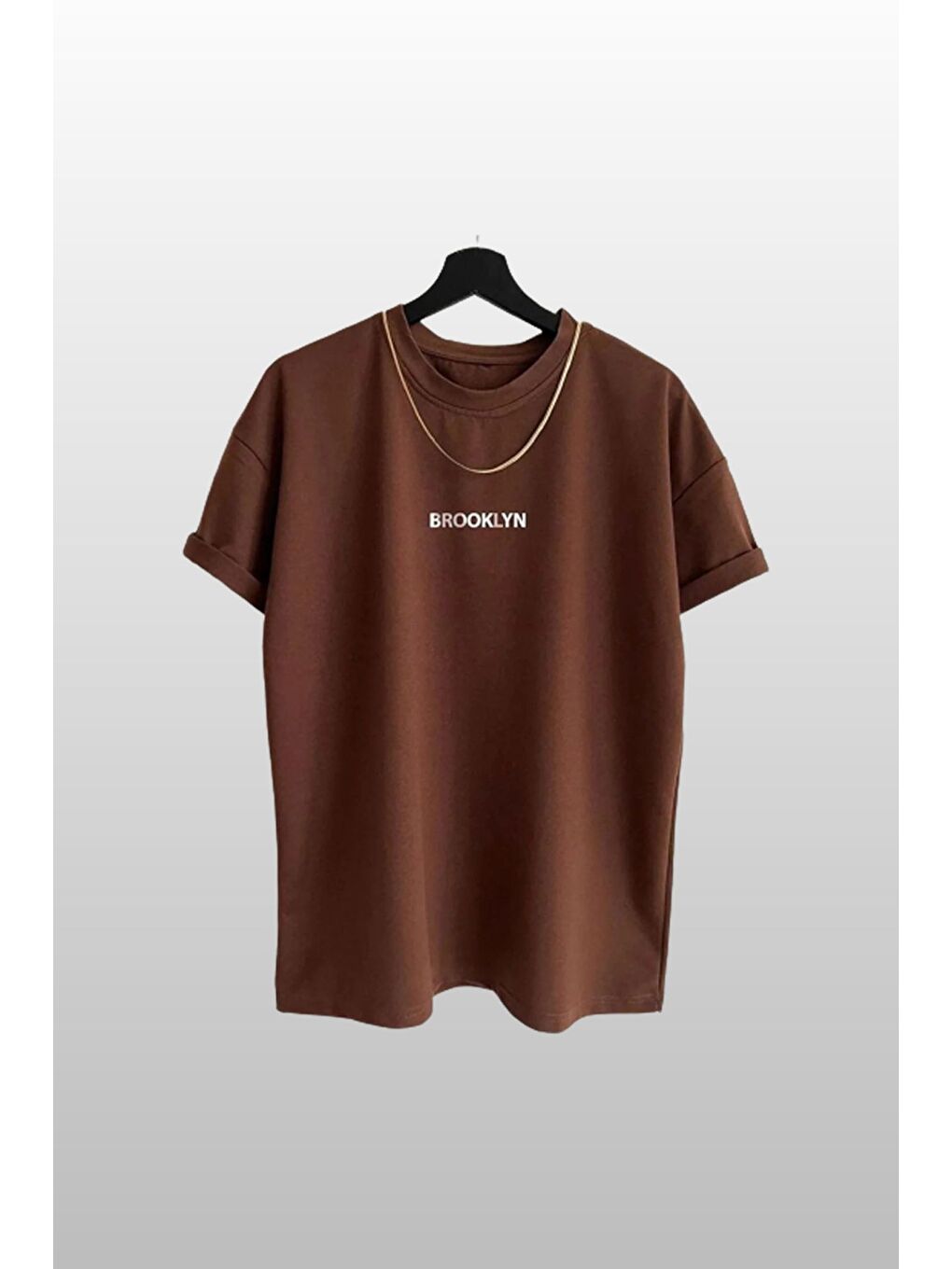 Kadın Brooklyn Baskılı 2li Paket Mavi Kahve T shirt-1