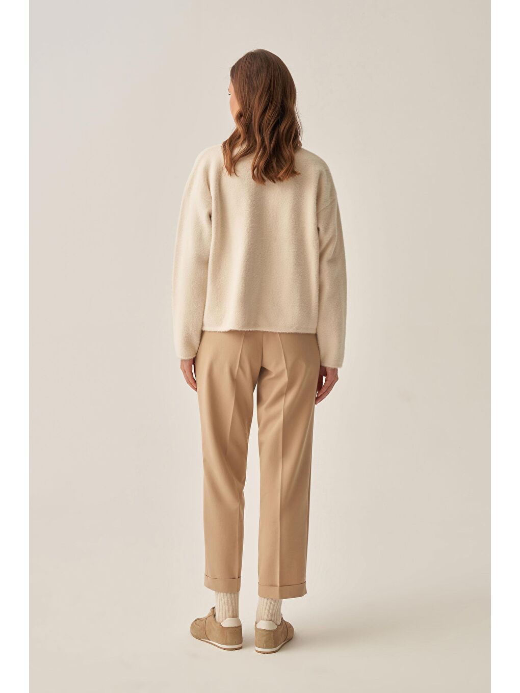 Bej-Bilek Boy Double Paça İnterlok Pantolon-3