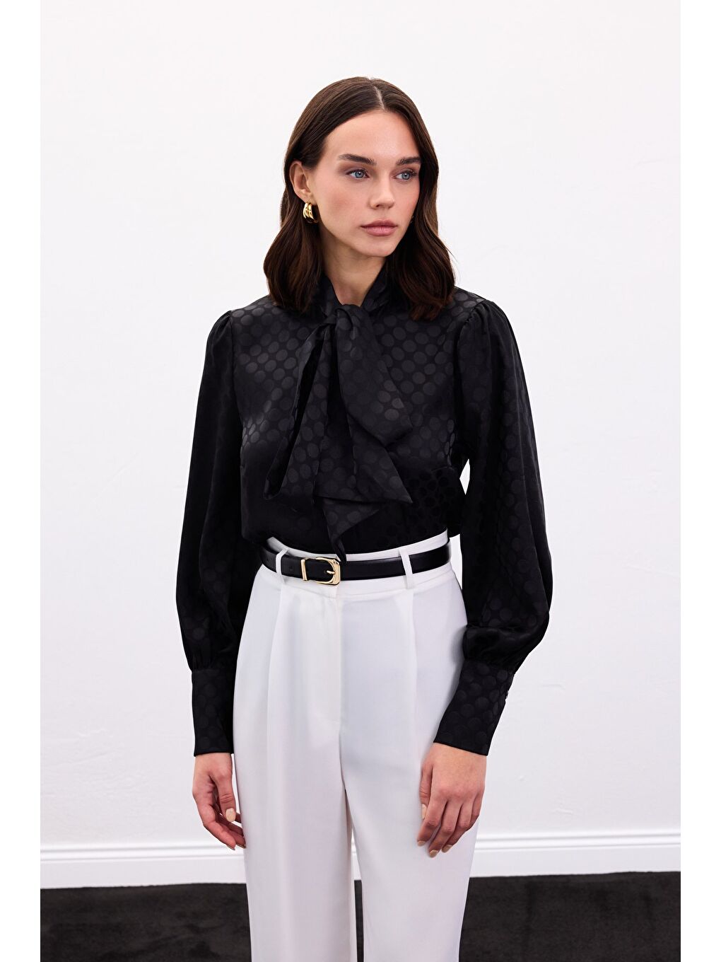 Puantiye Desenli Gömlek - Siyah-2