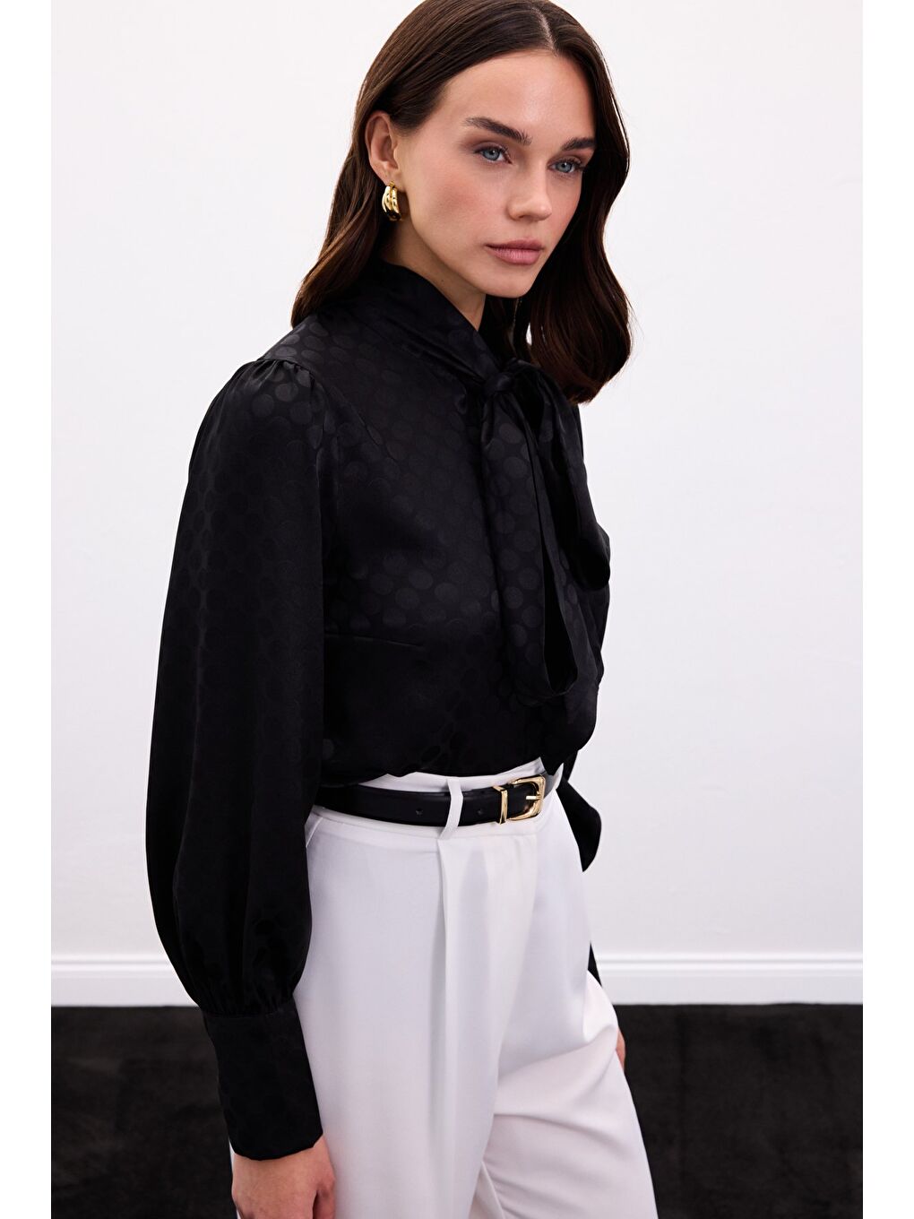 Puantiye Desenli Gömlek - Siyah-3