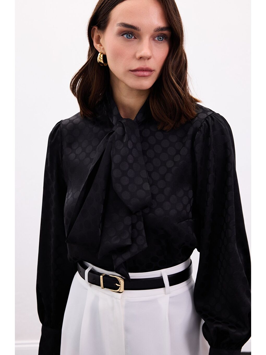 Puantiye Desenli Gömlek - Siyah-4