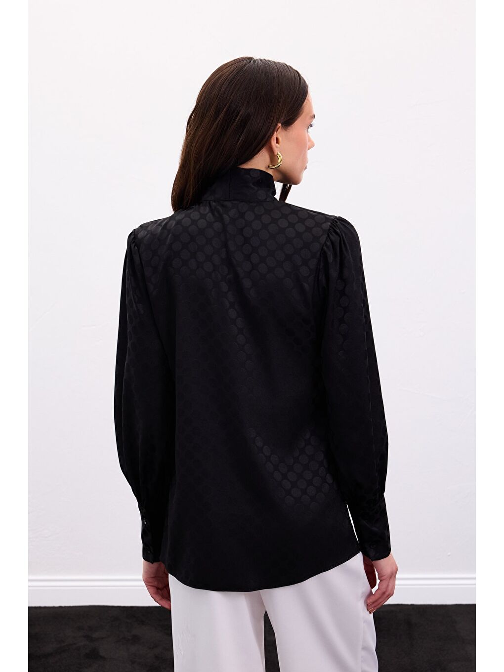 Puantiye Desenli Gömlek - Siyah-6