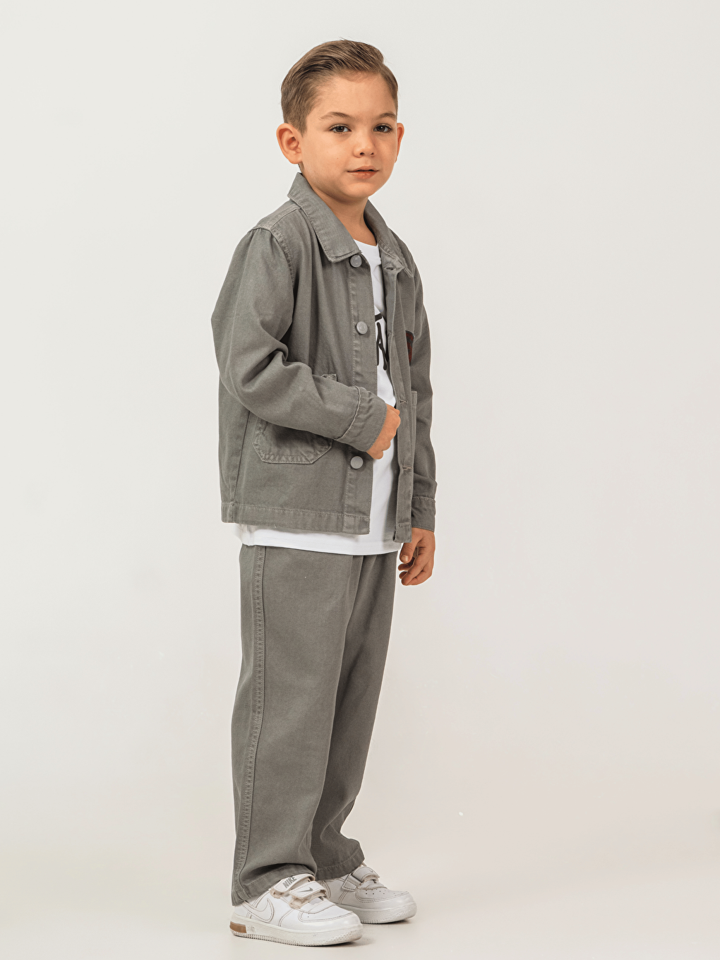 Gri Pamuklu Ceket Pantolon Tişörtlü Erkek Çocuk 3lü Jean Takım-2