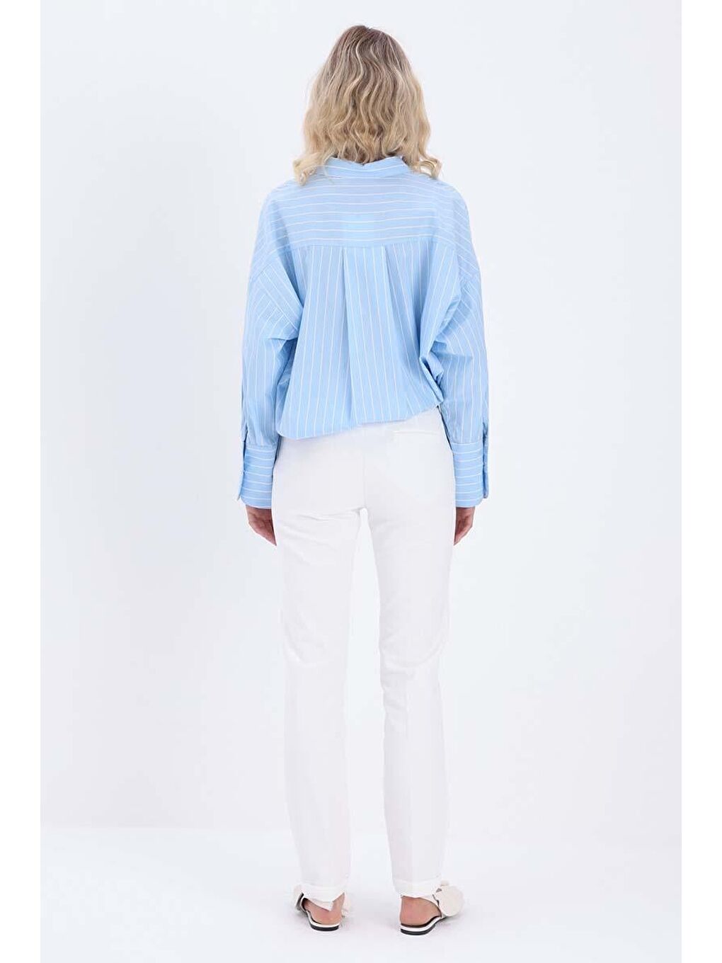 Beyaz-Pamuklu Duble Paça Dar Kesim Pantolon-3