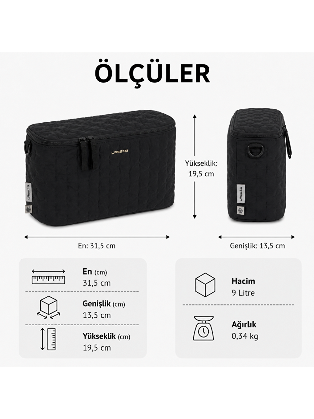Enoa Buggy Bebek Arabası Organizer Çanta Quilted Black-4
