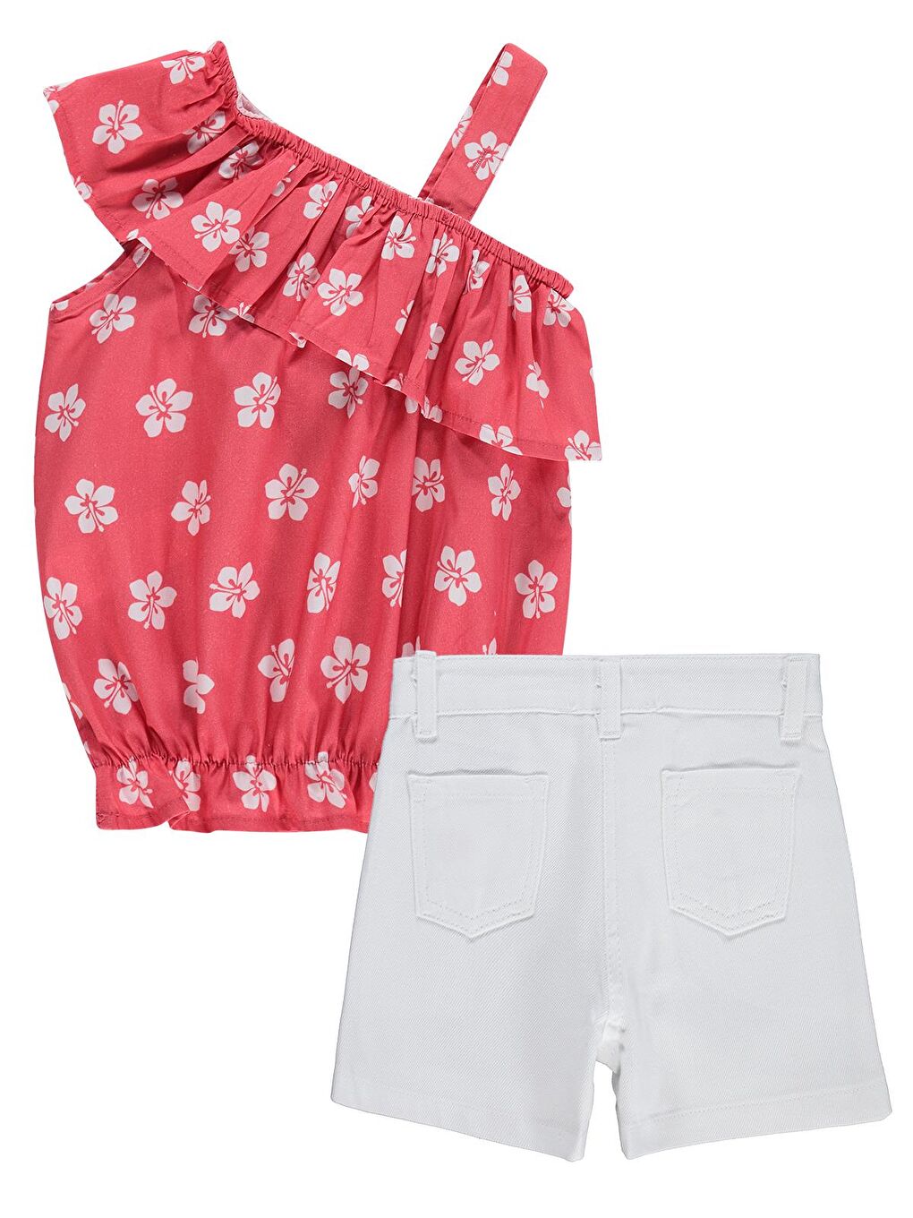 Girls Çiçek Desenli Volanlı 6-9 Yaş Takım - Kırmızı-2