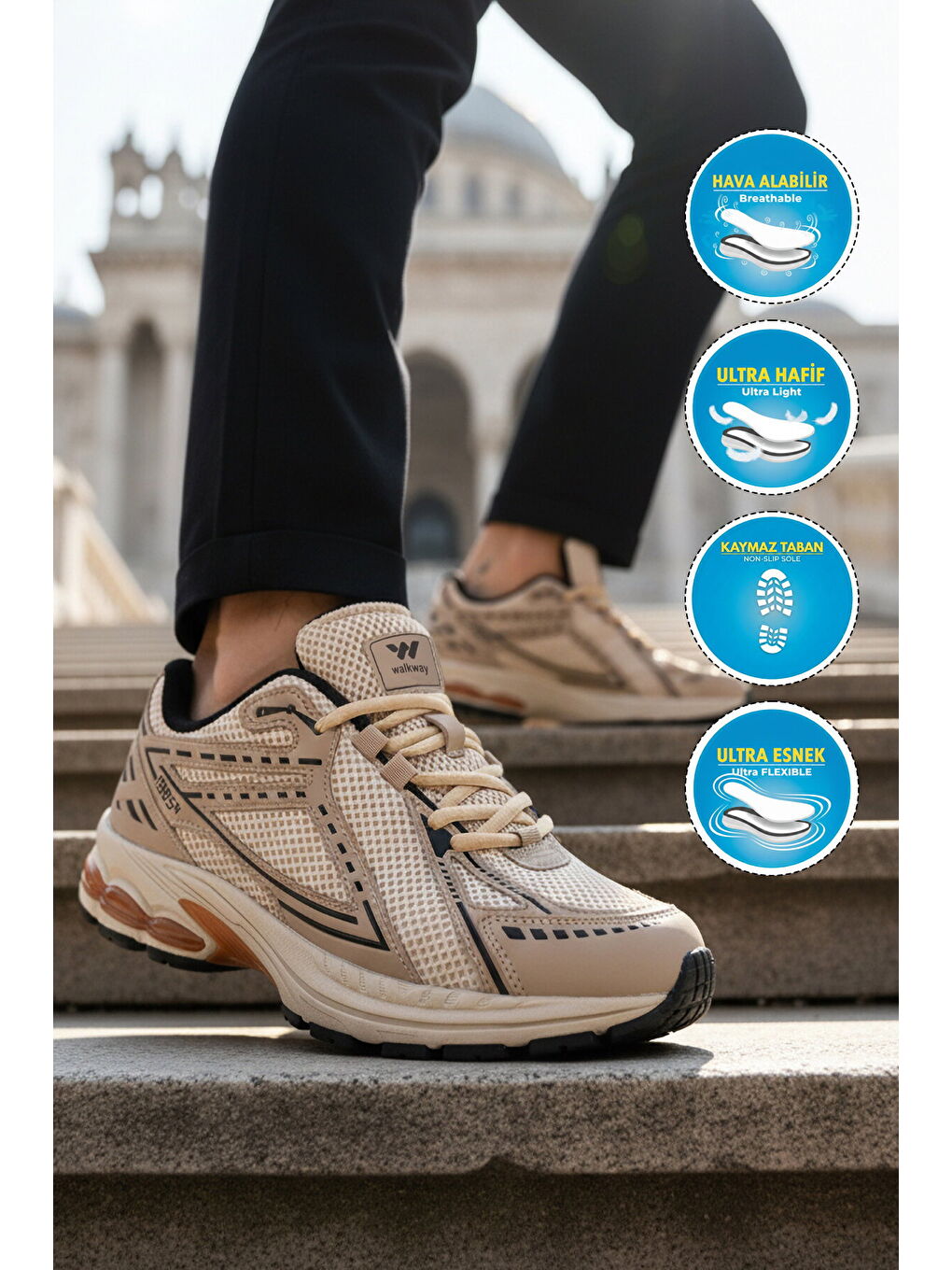Bej Fileli Hafif Hava Alabilen Erkek Spor Ayakkabı 1505 Ruth M-2