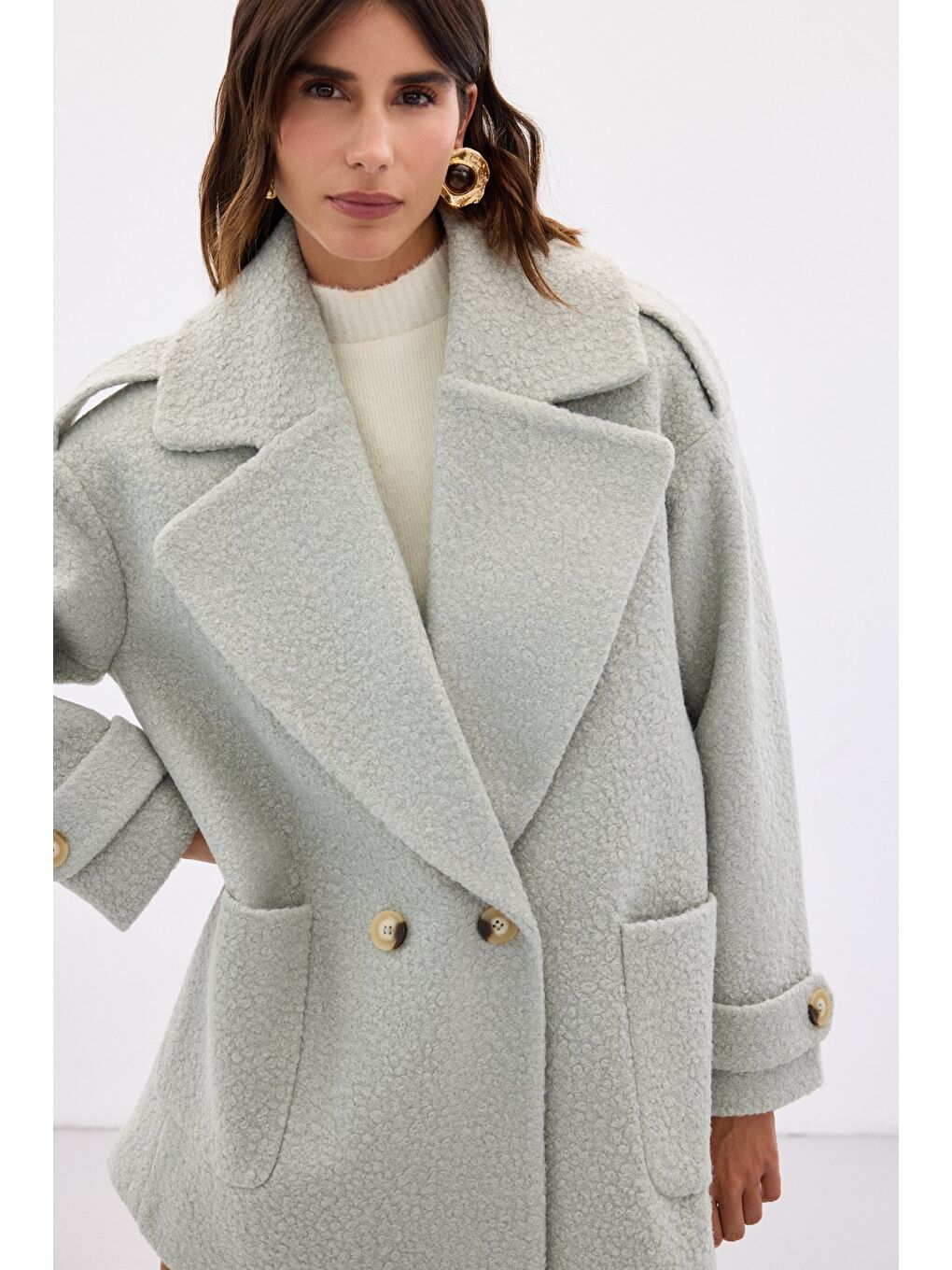 Yeşil Buklet Kısa Kaban - Mint-6