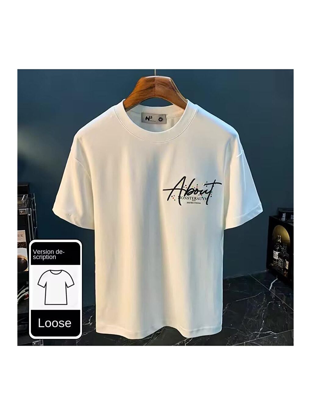 Beyaz Unisex Kelebek Baskılı Bisiklet Yaka Oversize Tişört-1