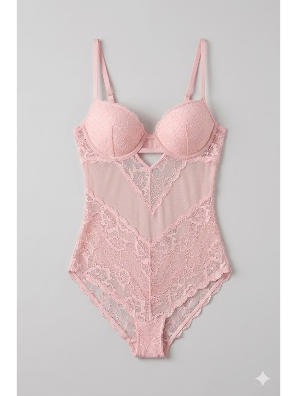 Pembe Push Up Dantel Detaylı Bodysuit C15097 Pudra