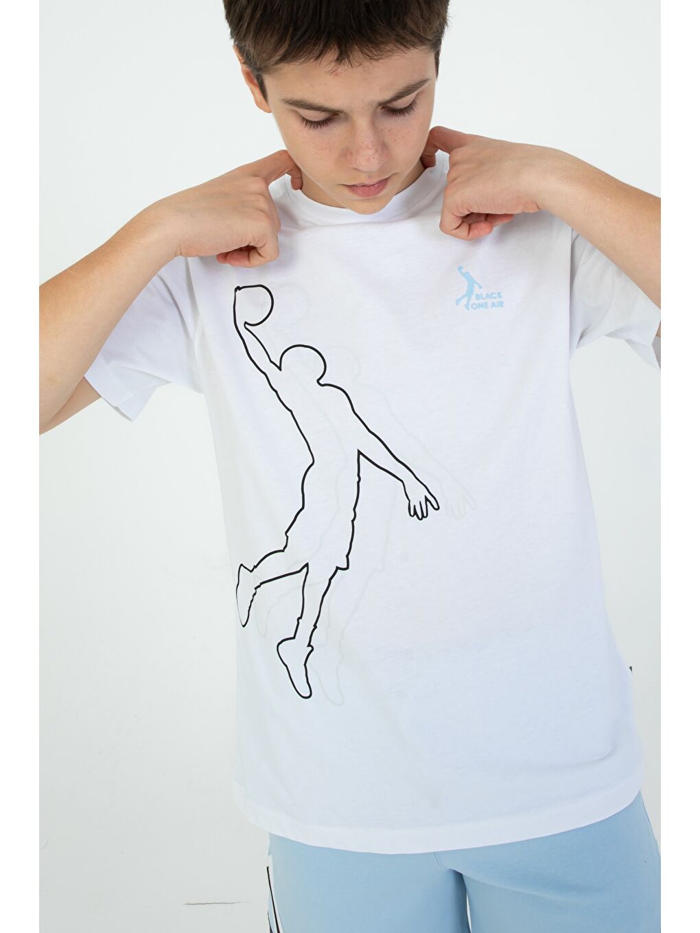 Mavi Basketbol Desenli Şort Çizgili Cep Detaylı 2'Li Alt Üst Takım-2