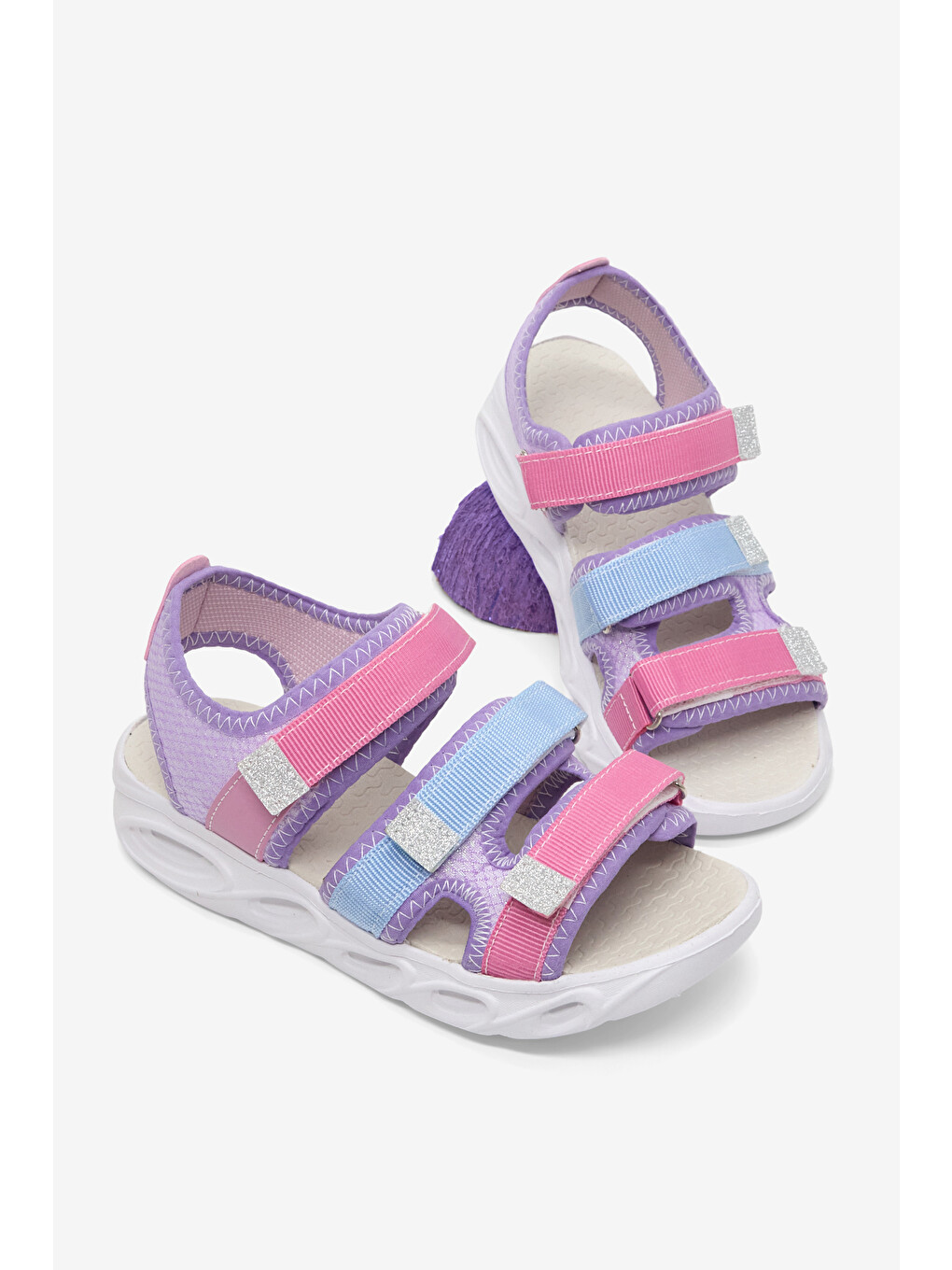 Mor Çocuk Unisex Lila Çoçuk Renkli Rahat Kalıp Sandalet-2