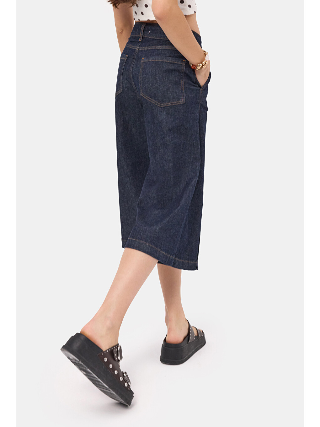 Kadın İndigo Selvedge 7w6-50 Maxi Denim Bermuda Jort-3