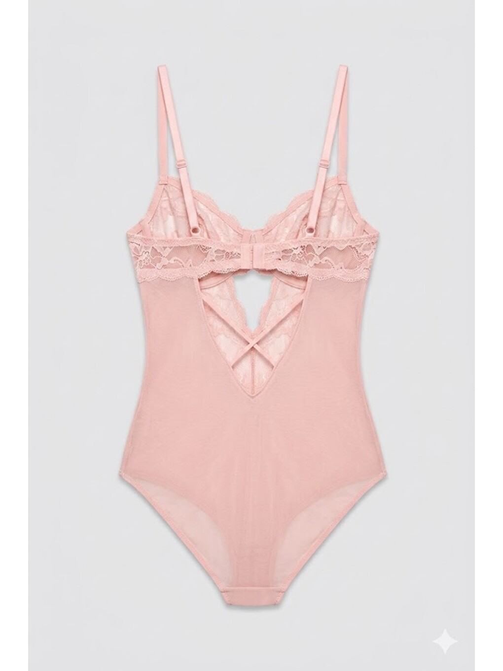 Pembe Push Up Dantel Detaylı Bodysuit C15097 Pudra-1