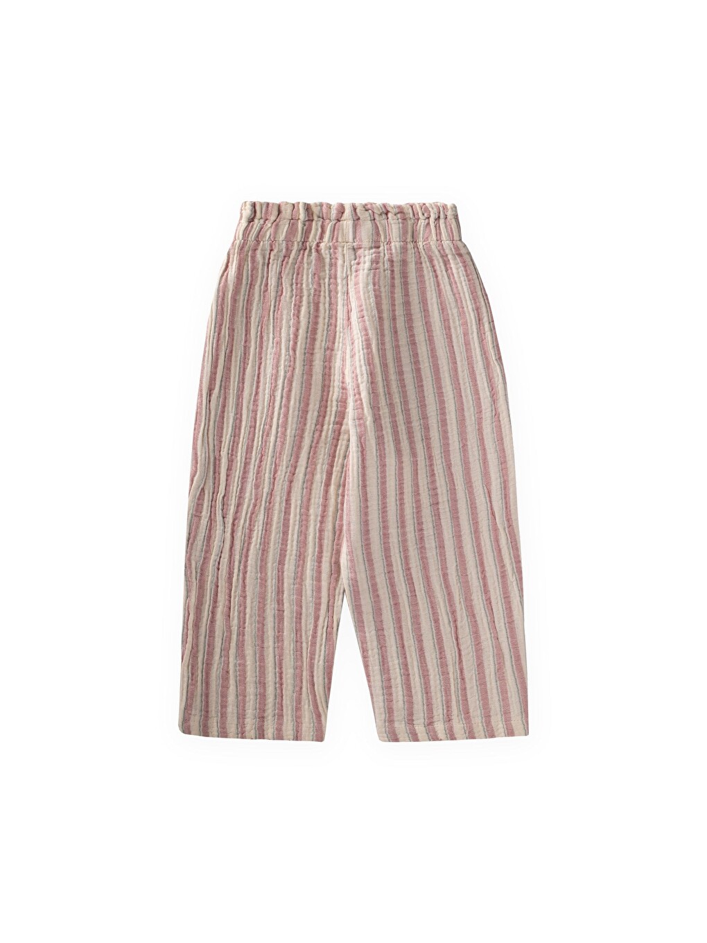 Pembe Organic Beli Fırfırlı Geniş Kesim Müslin Pantolon 1-10 Yaş Gül Kurusu Çizgili-2