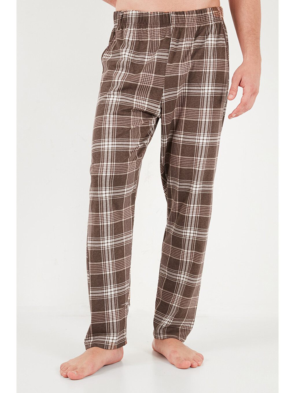 Kahverengi Ekoseli Pamuklu Bisiklet Yaka Pijama Takımı 6575007-5