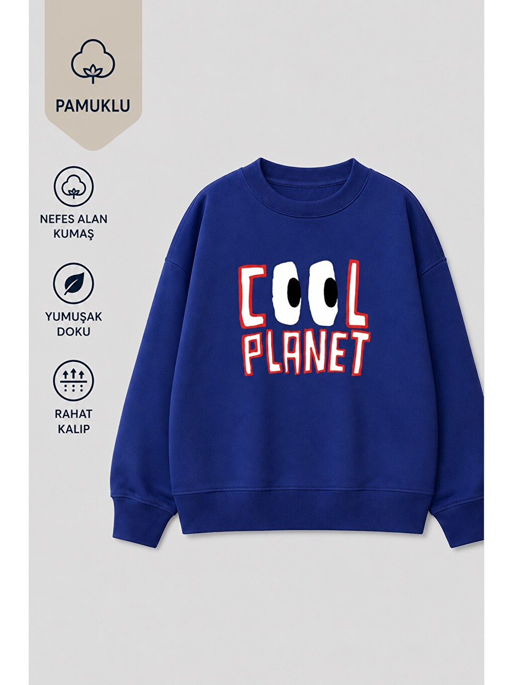 Lacivert Unisex Çocuk 3 İplik Kumaş Baskılı Pamuklu Sweatshirt-2