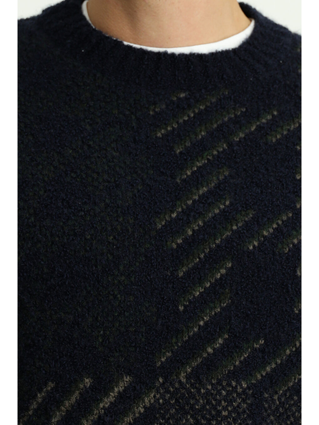 Lacivert Bisiklet Yaka Regular Fit Desenli Yünlü Triko Kazak-5