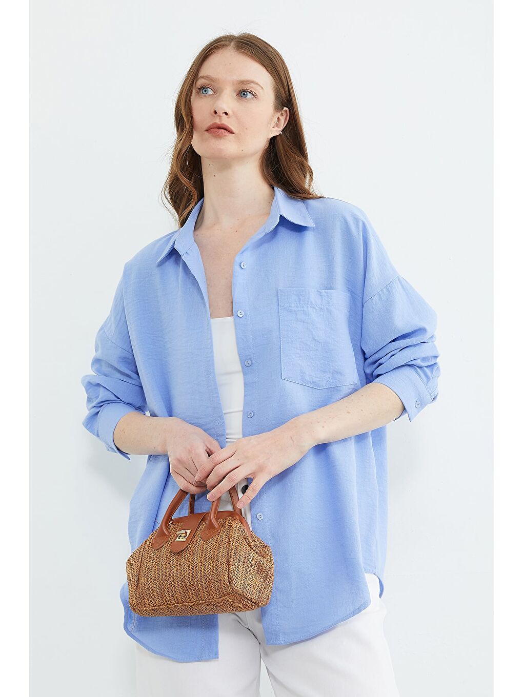 Mavi Basic Tek Cepli Oversize Gömlek-1