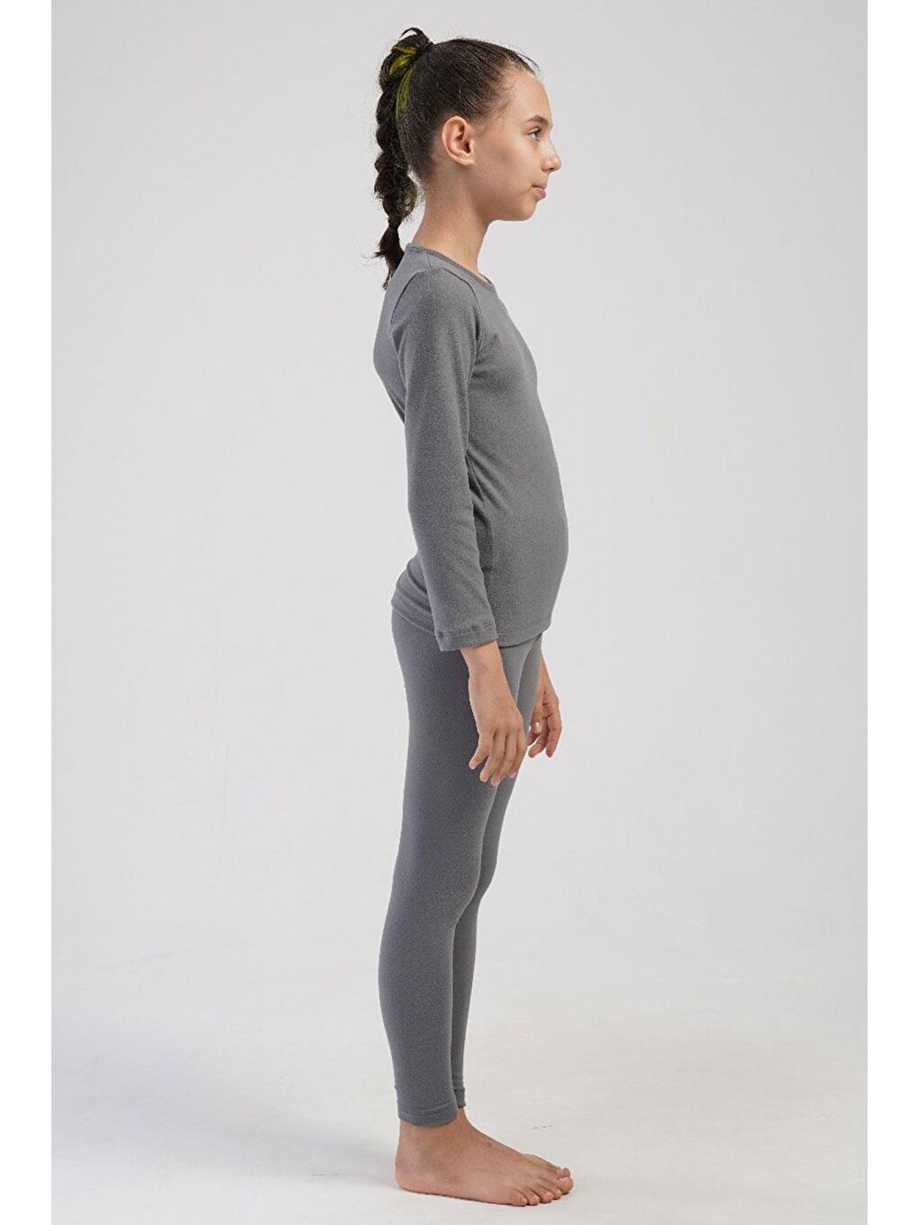 Gri Kız Çocuk Uzun Kol Bisiklet Yaka Termal Takım 405161 Füme-1