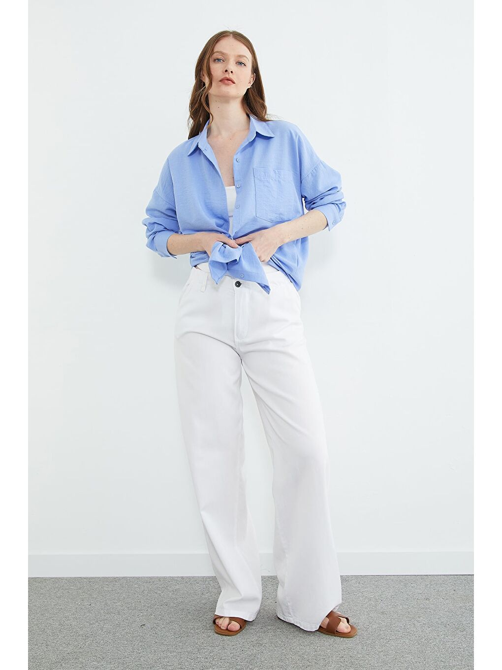 Mavi Basic Tek Cepli Oversize Gömlek-3